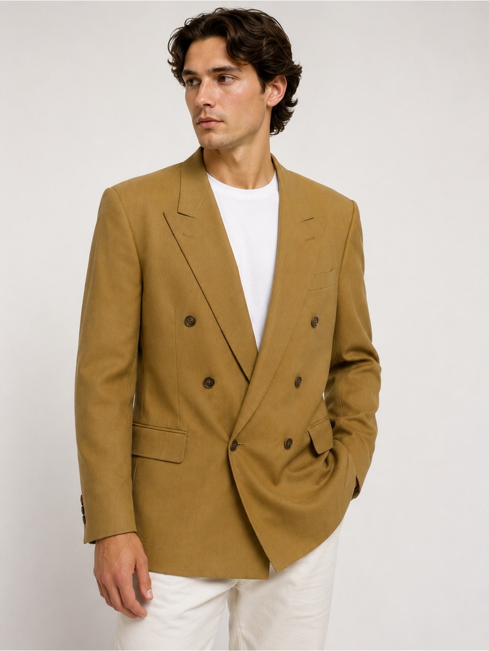 Vintage Pierre Balmain Paris Double Breasted Blazer Tan Beige  Buttons L